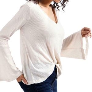 Lucky Brand Bell Sleeve Thermal Knit Top NWT XL